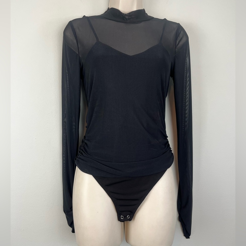 Christian Lacroix Mock Neck Long Sleeve 2 Pieces Black Bodysuit Set XS